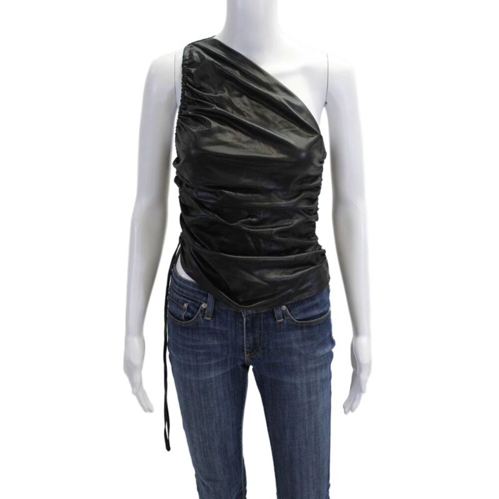 Zara Women Black Biker Tank Polyurethane Zip Sleeveless Solid Size XS